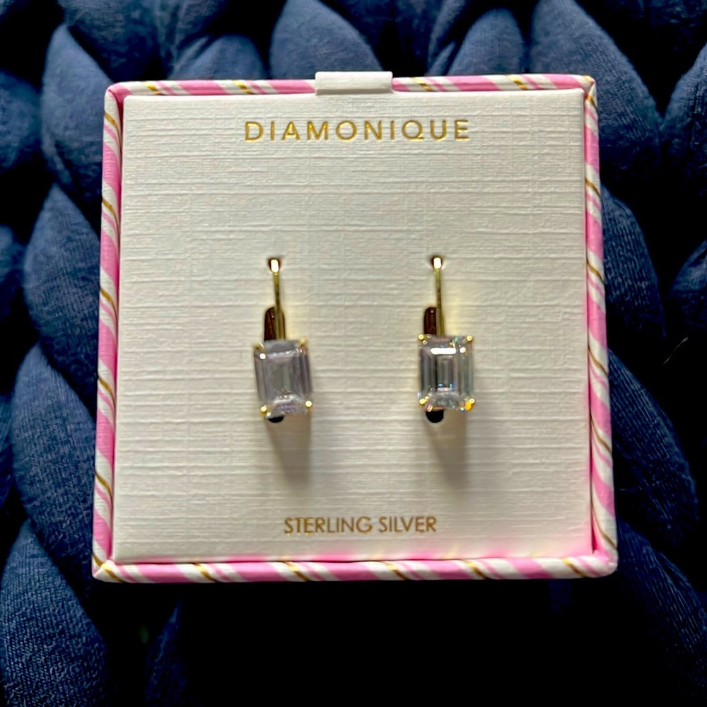 NEW Diamonique Emerald Cut earrings